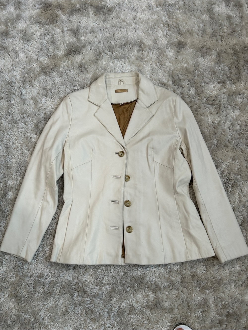 Wilsons Leather Cream Leather Button-Front Blazer